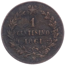 Монета 1 чентезимо 1861 года М Италия (аверс)