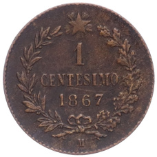 Монета 1 чентезимо 1867 года М Италия (аверс)