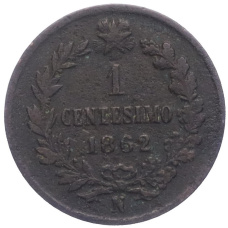 Монета 1 чентезимо 1862 года N Италия (аверс)