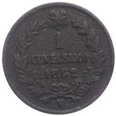 Монета 1 чентезимо 1862 года N Италия (аверс)