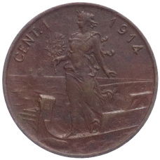 Монета 1 чентезимо 1914 года Италия (аверс)