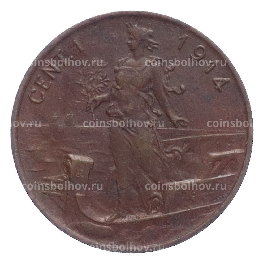Монета 1 чентезимо 1914 года Италия