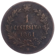 Монета 1 чентезимо 1861 года М Италия (аверс)
