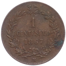 Монета 1 чентезимо 1867 года M Италия (аверс)