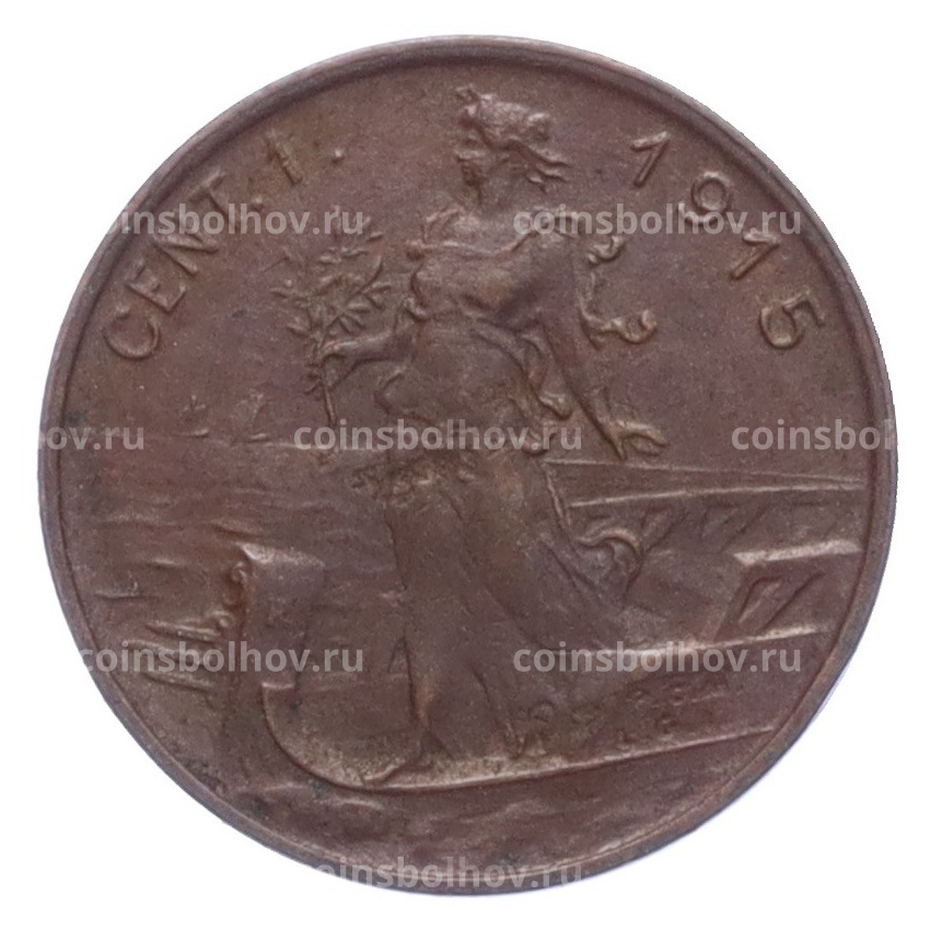 Монета 1 чентезимо 1915 года Италия