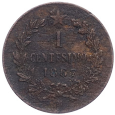 Монета 1 чентезимо 1867 года М Италия (аверс)