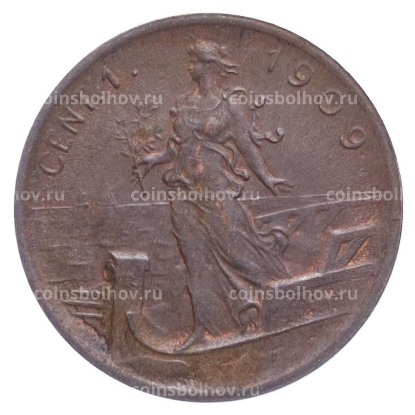 Монета 1 чентезимо 1909 года Италия