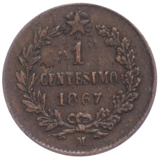 Монета 1 чентезимо 1867 года M Италия (аверс)