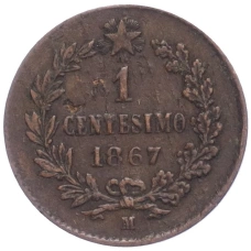 Монета 1 чентезимо 1867 года M Италия (аверс)