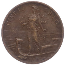 Монета 1 чентезимо 1910 года Италия (аверс)
