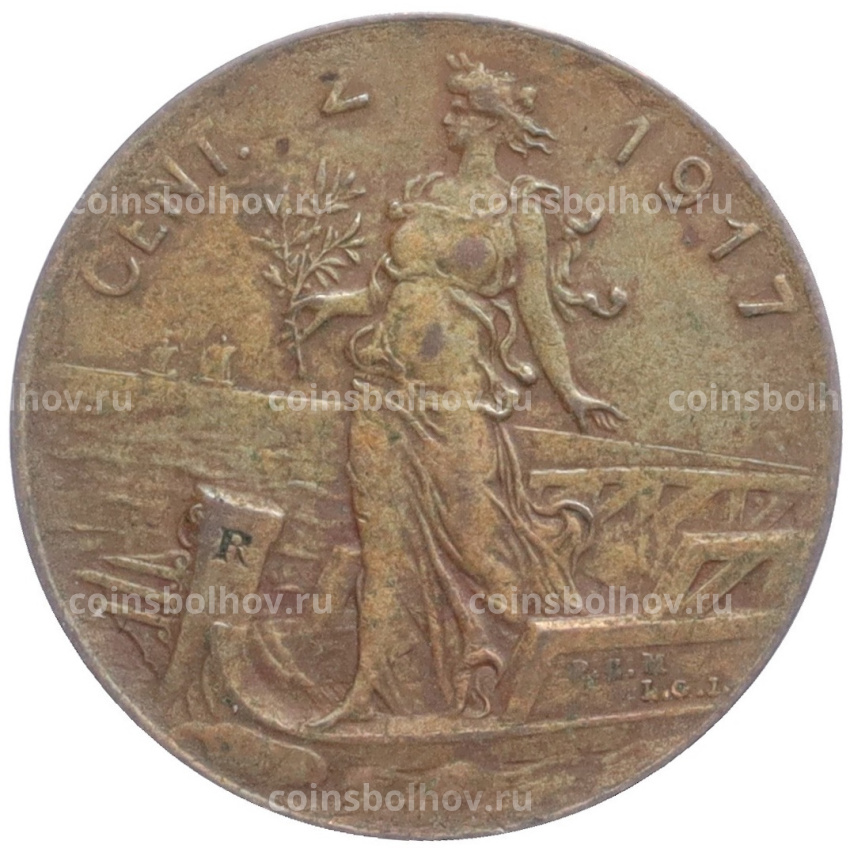 Монета 2 чентезимо 1917 года Италия