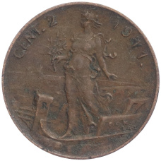 Монета 2 чентезимо 1911 года Италия (аверс)