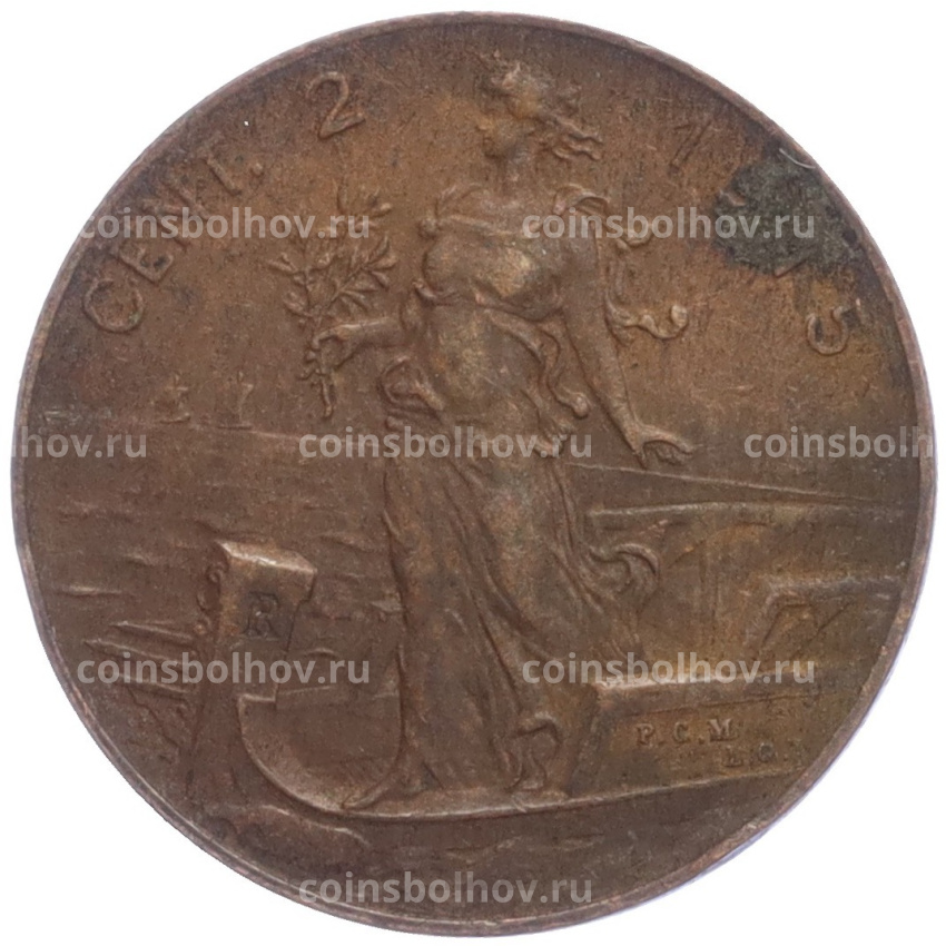 Монета 2 чентезимо 1915 года Италия