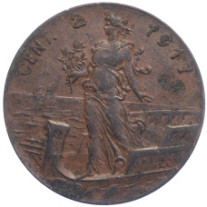 Монета 2 чентезимо 1917 года Италия (аверс)