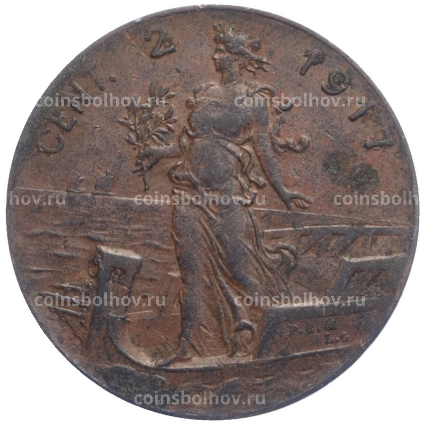 Монета 2 чентезимо 1917 года Италия