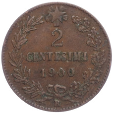 Монета 2 чентезимо 1900 года Италия (аверс)