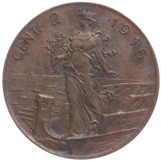 Монета 2 чентезимо 1916 года Италия (аверс)