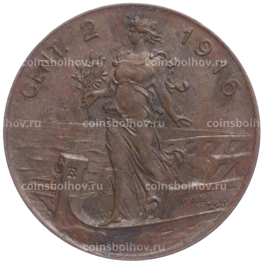 Монета 2 чентезимо 1916 года Италия