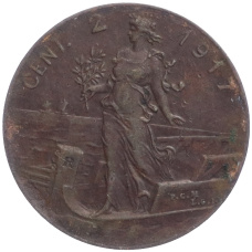 Монета 2 чентезимо 1917 года Италия (аверс)