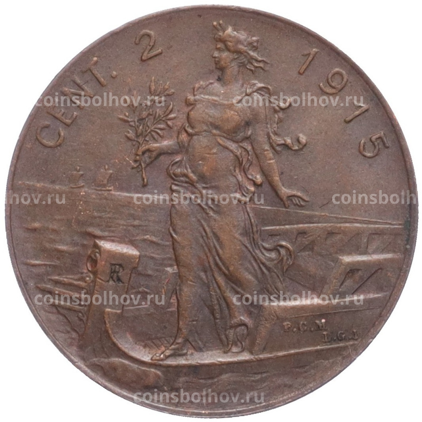 Монета 2 чентезимо 1915 года Италия