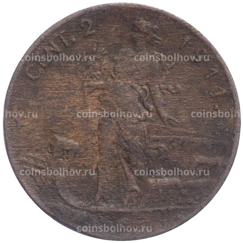 Монета 2 чентезимо 1911 года Италия