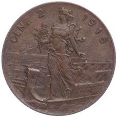 Монета 2 чентезимо 1915 года Италия (аверс)