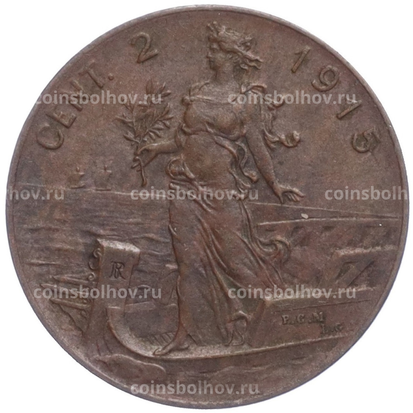Монета 2 чентезимо 1915 года Италия