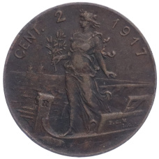 Монета 2 чентезимо 1917 года Италия (аверс)