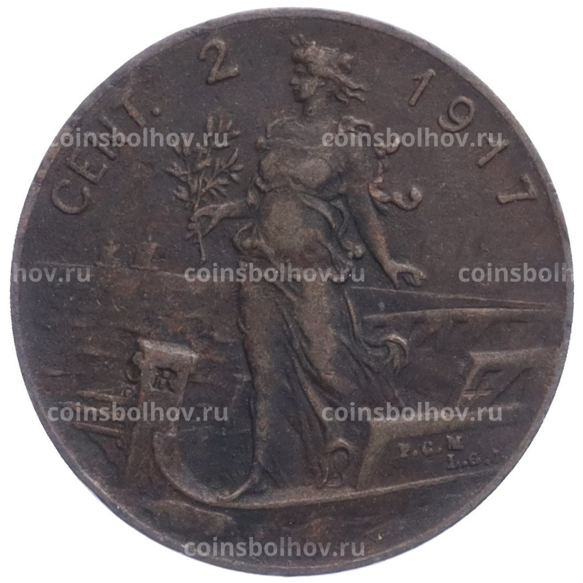 Монета 2 чентезимо 1917 года Италия