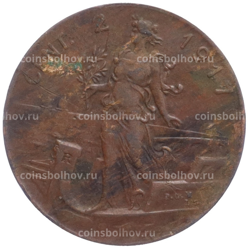 Монета 2 чентезимо 1917 года Италия