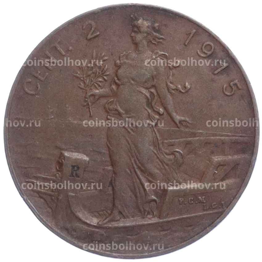 Монета 2 чентезимо 1915 года Италия
