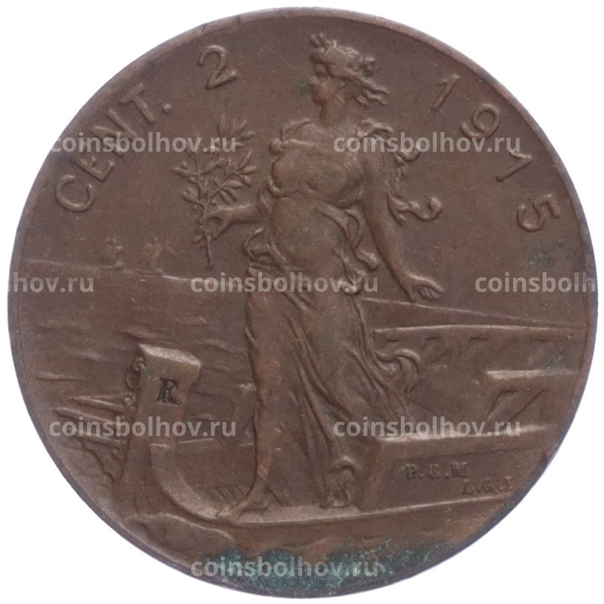 Монета 2 чентезимо 1915 года Италия