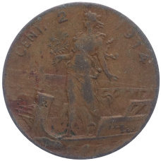 Монета 2 чентезимо 1914 года Италия (аверс)