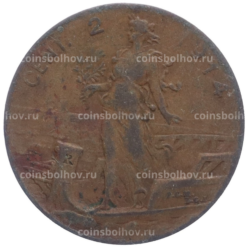 Монета 2 чентезимо 1914 года Италия