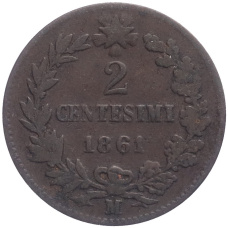 Монета 2 чентезимо 1861 года  М Италия (аверс)
