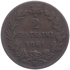 Монета 2 чентезимо 1861 года  М Италия (аверс)