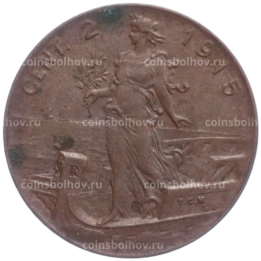 Монета 2 чентезимо 1915 года Италия