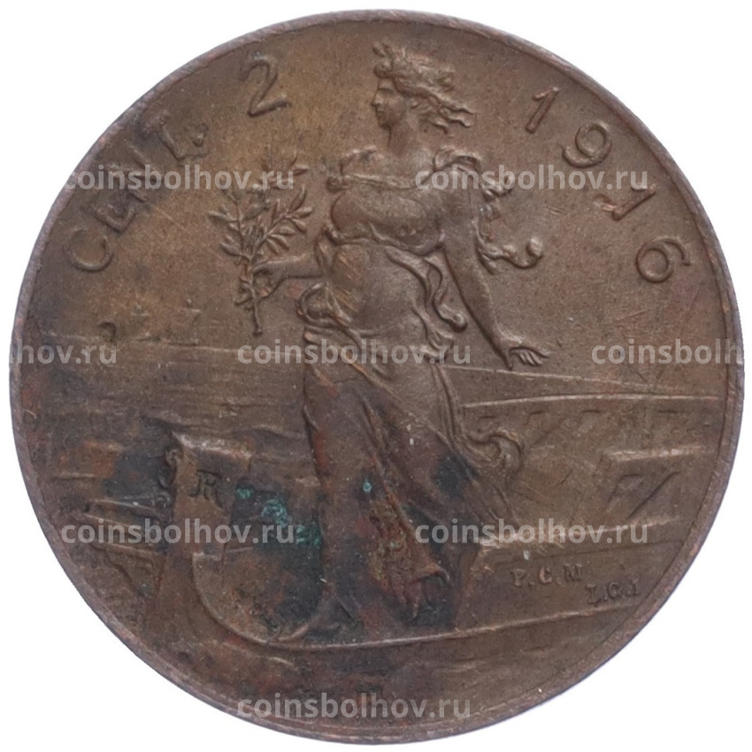 Монета 2 чентезимо 1916 года Италия