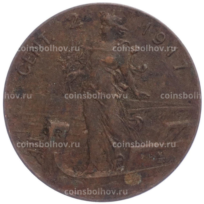 Монета 2 чентезимо 1917 года Италия