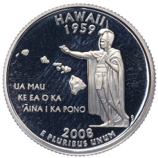 Монета 1/4 доллара (25 центов) 2008 года S США «Штаты и территории — Гавайи» (аверс)