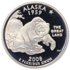 Монета 1/4 доллара (25 центов) 2008 года S США «Штаты и территории — Аляска» (аверс)