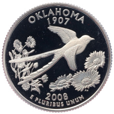Монета 1/4 доллара (25 центов) 2008 года S США «Штаты и территории — Оклахома» (аверс)