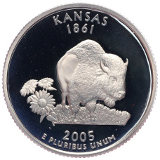 Монета 1/4 доллара (25 центов) 2005 года S США «Штаты и территории — Канзас» (аверс)