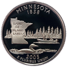 Монета 1/4 доллара (25 центов) 2005 года S США «Штаты и территории — Миннесота» (аверс)