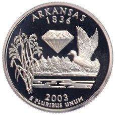 Монета 1/4 доллара (25 центов) 2003 года S США «Штаты и территории — Арканзас» (аверс)