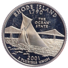 Монета 1/4 доллара (25 центов) 2001 года S США «Штаты и территории — Род-Айленд» (аверс)