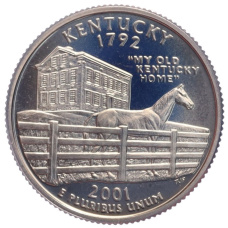 Монета 1/4 доллара (25 центов) 2001 года S США «Штаты и территории — Кентукки» (аверс)