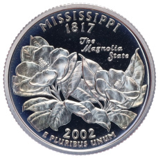 Монета 1/4 доллара (25 центов) 2002 года S США «Штаты и территории — Миссисипи» (аверс)