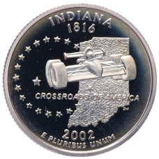 Монета 1/4 доллара (25 центов) 2002 года S США «Штаты и территории — Индиана» (аверс)