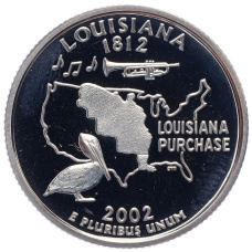 Монета 1/4 доллара (25 центов) 2002 года S США «Штаты и территории — Луизиана» (аверс)